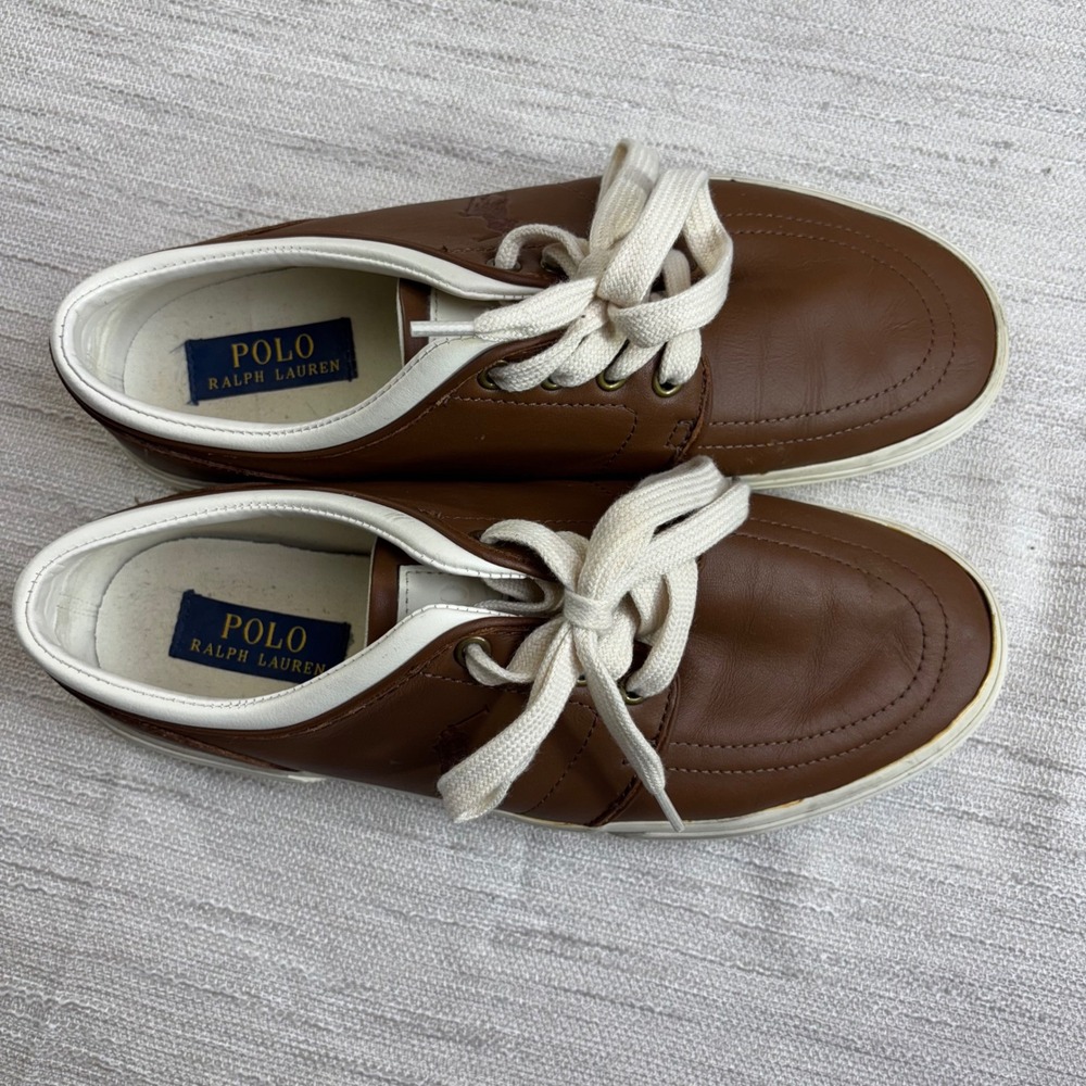 Polo Ralph Lauren Faxon Low Brown‎ Leather Sneakers Mens 8.5 D Preppy